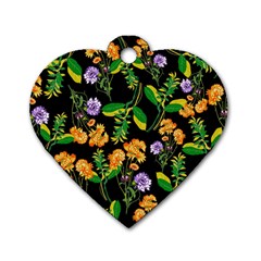 Flowers Pattern Art Floral Texture Dog Tag Heart (two Sides)