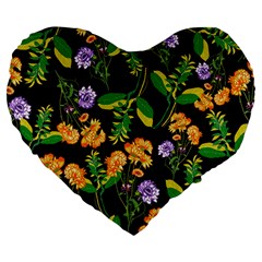 Flowers Pattern Art Floral Texture Large 19  Premium Heart Shape Cushions