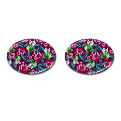 Flowers Pattern Art Texture Floral Cufflinks (oval)