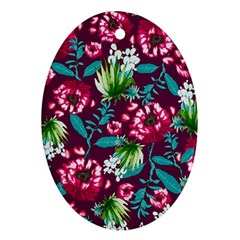 Flowers Pattern Art Texture Floral Oval Ornament (two Sides)