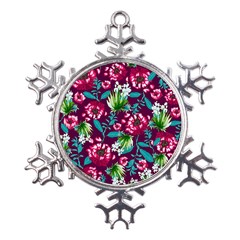 Flowers Pattern Art Texture Floral Metal Large Snowflake Ornament