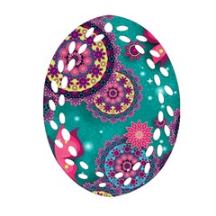 Floral Pattern Abstract Colorful Flow Oriental Spring Summer Oval Filigree Ornament (two Sides) by Cemarart