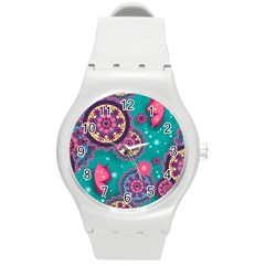 Floral Pattern Abstract Colorful Flow Oriental Spring Summer Round Plastic Sport Watch (m)