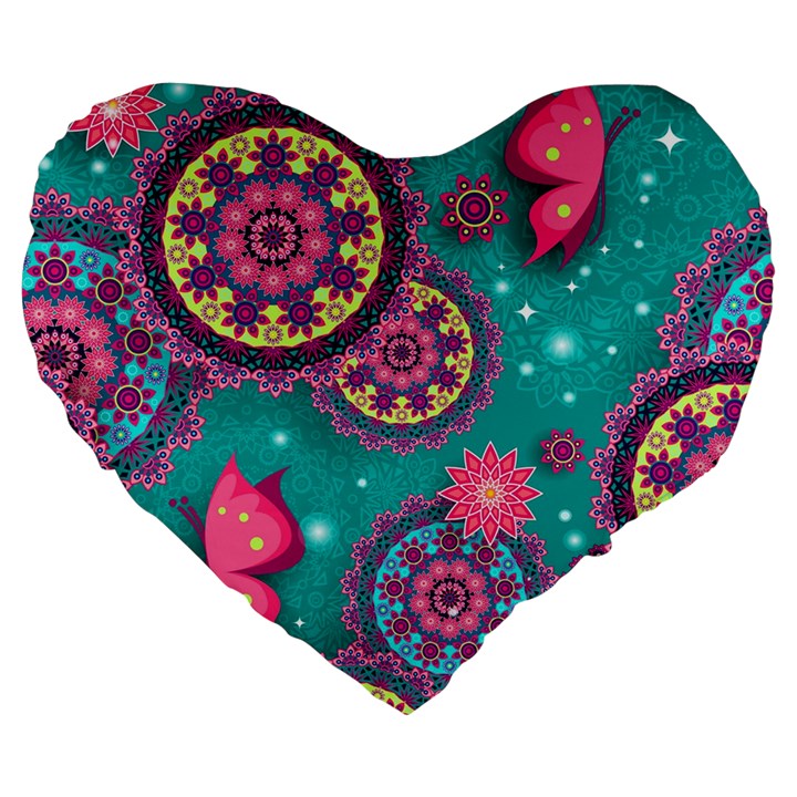 Floral Pattern Abstract Colorful Flow Oriental Spring Summer Large 19  Premium Heart Shape Cushions