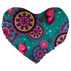 Floral Pattern Abstract Colorful Flow Oriental Spring Summer Large 19  Premium Flano Heart Shape Cushions