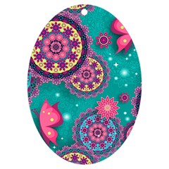 Floral Pattern Abstract Colorful Flow Oriental Spring Summer Uv Print Acrylic Ornament Oval by Cemarart