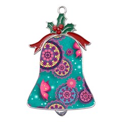 Floral Pattern Abstract Colorful Flow Oriental Spring Summer Metal Holly Leaf Bell Ornament by Cemarart