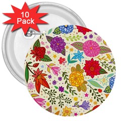 Colorful Flowers Pattern 3  Buttons (10 Pack) 