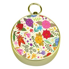 Colorful Flowers Pattern Gold Compasses