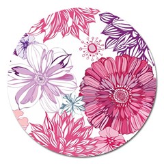 Violet Floral Pattern Magnet 5  (round) by Cemarart