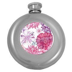 Violet Floral Pattern Round Hip Flask (5 Oz)