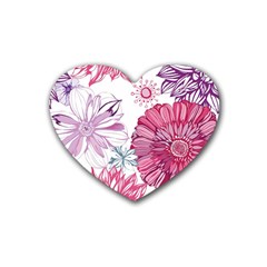 Violet Floral Pattern Rubber Coaster (heart)