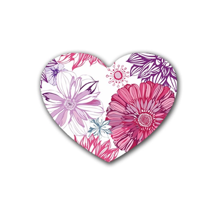 Violet Floral Pattern Rubber Heart Coaster (4 pack)