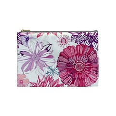 Violet Floral Pattern Cosmetic Bag (medium)