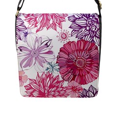 Violet Floral Pattern Flap Closure Messenger Bag (l)