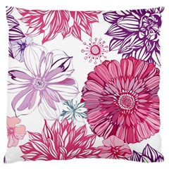 Violet Floral Pattern Large Premium Plush Fleece Cushion Case (two Sides)