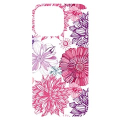 Violet Floral Pattern Iphone 14 Pro Max Black Uv Print Case by Cemarart