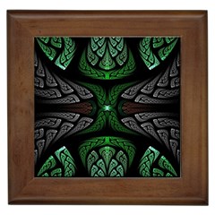 Fractal Green Black 3d Art Floral Pattern Framed Tile by Cemarart