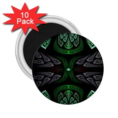 Fractal Green Black 3d Art Floral Pattern 2 25  Magnets (10 Pack) 