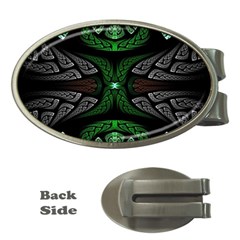 Fractal Green Black 3d Art Floral Pattern Money Clips (oval) 