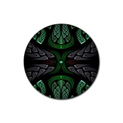 Fractal Green Black 3d Art Floral Pattern Rubber Round Coaster (4 Pack)