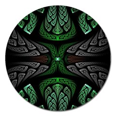 Fractal Green Black 3d Art Floral Pattern Magnet 5  (round)