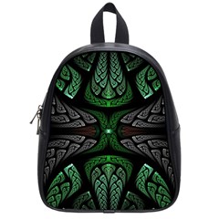 Fractal Green Black 3d Art Floral Pattern School Bag (small)