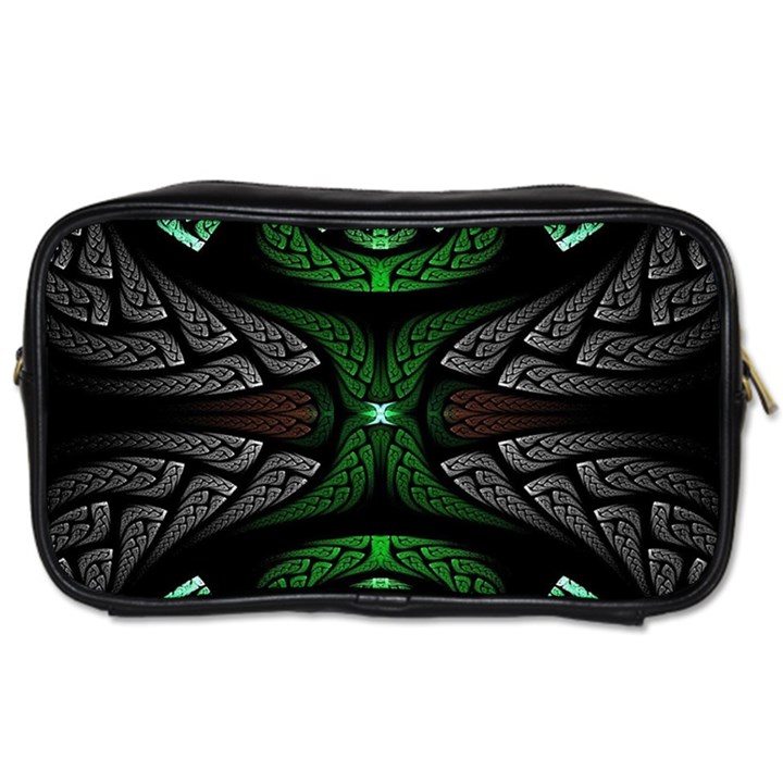 Fractal Green Black 3d Art Floral Pattern Toiletries Bag (Two Sides)