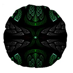 Fractal Green Black 3d Art Floral Pattern Large 18  Premium Round Cushions