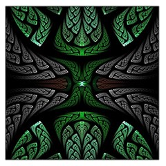 Fractal Green Black 3d Art Floral Pattern Square Satin Scarf (36  X 36 )