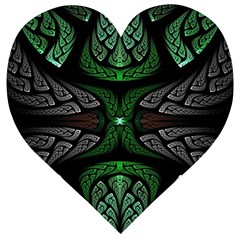 Fractal Green Black 3d Art Floral Pattern Wooden Puzzle Heart by Cemarart
