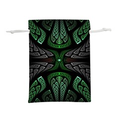 Fractal Green Black 3d Art Floral Pattern Lightweight Drawstring Pouch (l)