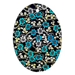 Blue Flower Floral Flora Naure Pattern Oval Ornament (two Sides)