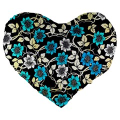 Blue Flower Floral Flora Naure Pattern Large 19  Premium Heart Shape Cushions