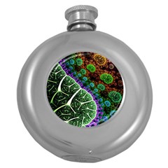 Digital Art Fractal Abstract Artwork 3d Floral Pattern Waves Vortex Sphere Nightmare Round Hip Flask (5 Oz)