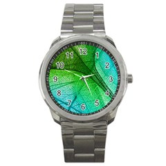 3d Leaves Texture Sheet Blue Green Sport Metal Watch