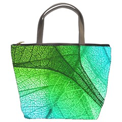 3d Leaves Texture Sheet Blue Green Bucket Bag by Cemarart