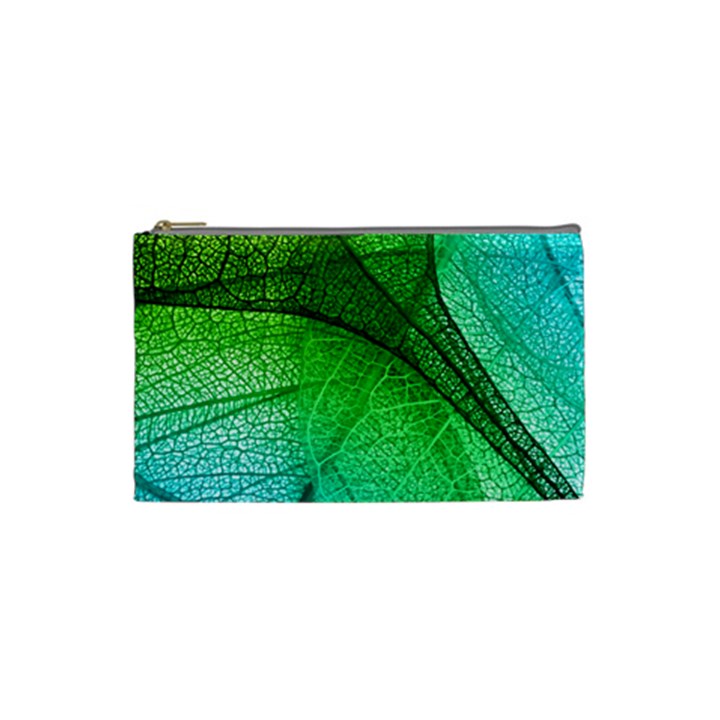 3d Leaves Texture Sheet Blue Green Cosmetic Bag (Small)