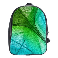 3d Leaves Texture Sheet Blue Green School Bag (large)