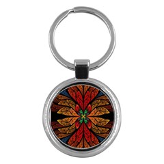 Fractal Floral Flora Ring Colorful Neon Art Key Chain (round)