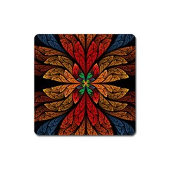 Fractal Floral Flora Ring Colorful Neon Art Square Magnet