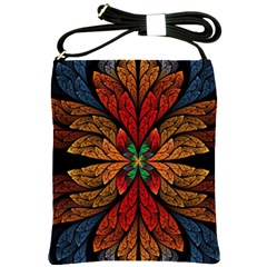 Fractal Floral Flora Ring Colorful Neon Art Shoulder Sling Bag by Cemarart