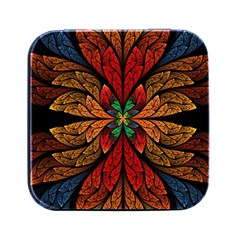 Fractal Floral Flora Ring Colorful Neon Art Square Metal Box (black) by Cemarart