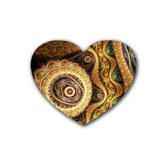 Fractal Floral Ornament Wave Vintage Retro Rubber Coaster (heart)