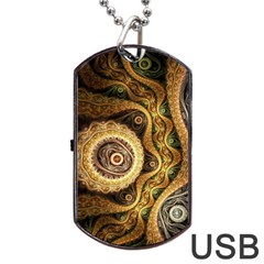 Fractal Floral Ornament Wave Vintage Retro Dog Tag Usb Flash (one Side)