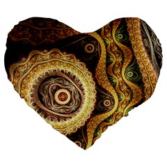 Fractal Floral Ornament Wave Vintage Retro Large 19  Premium Heart Shape Cushions