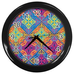 Colorful Flora Flora Kazakh Pattern Wall Clock (black)