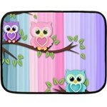 Owls Family Stripe Tree Two Sides Fleece Blanket (Mini) 35 x27  Blanket Back