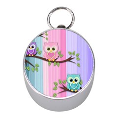 Owls Family Stripe Tree Mini Silver Compasses