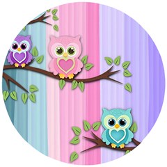 Owls Family Stripe Tree Wooden Puzzle Round by Bedest